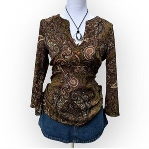 Ann Taylor Brown Fitted Ruched 3/4 Sleeve Blouse